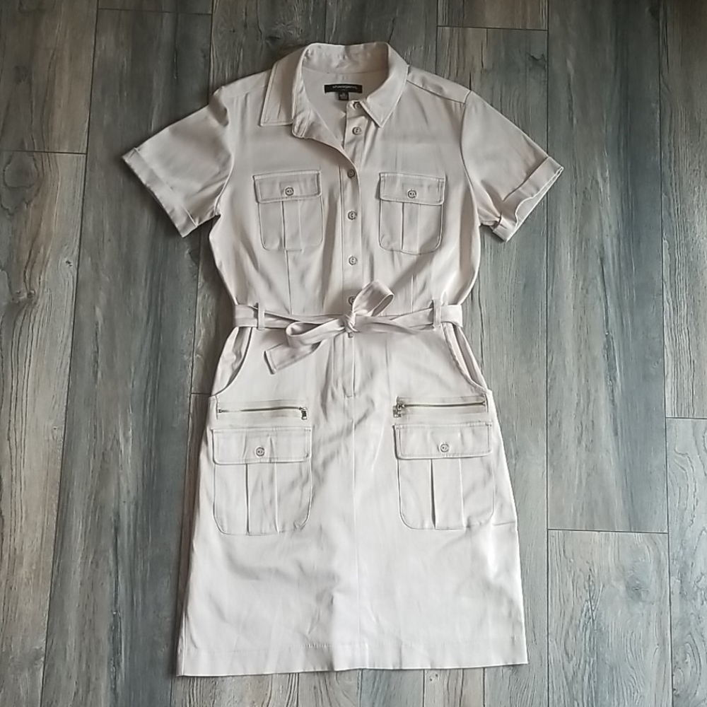 Sharagano Tan Collar Short-Sleeve Dress, Size 10